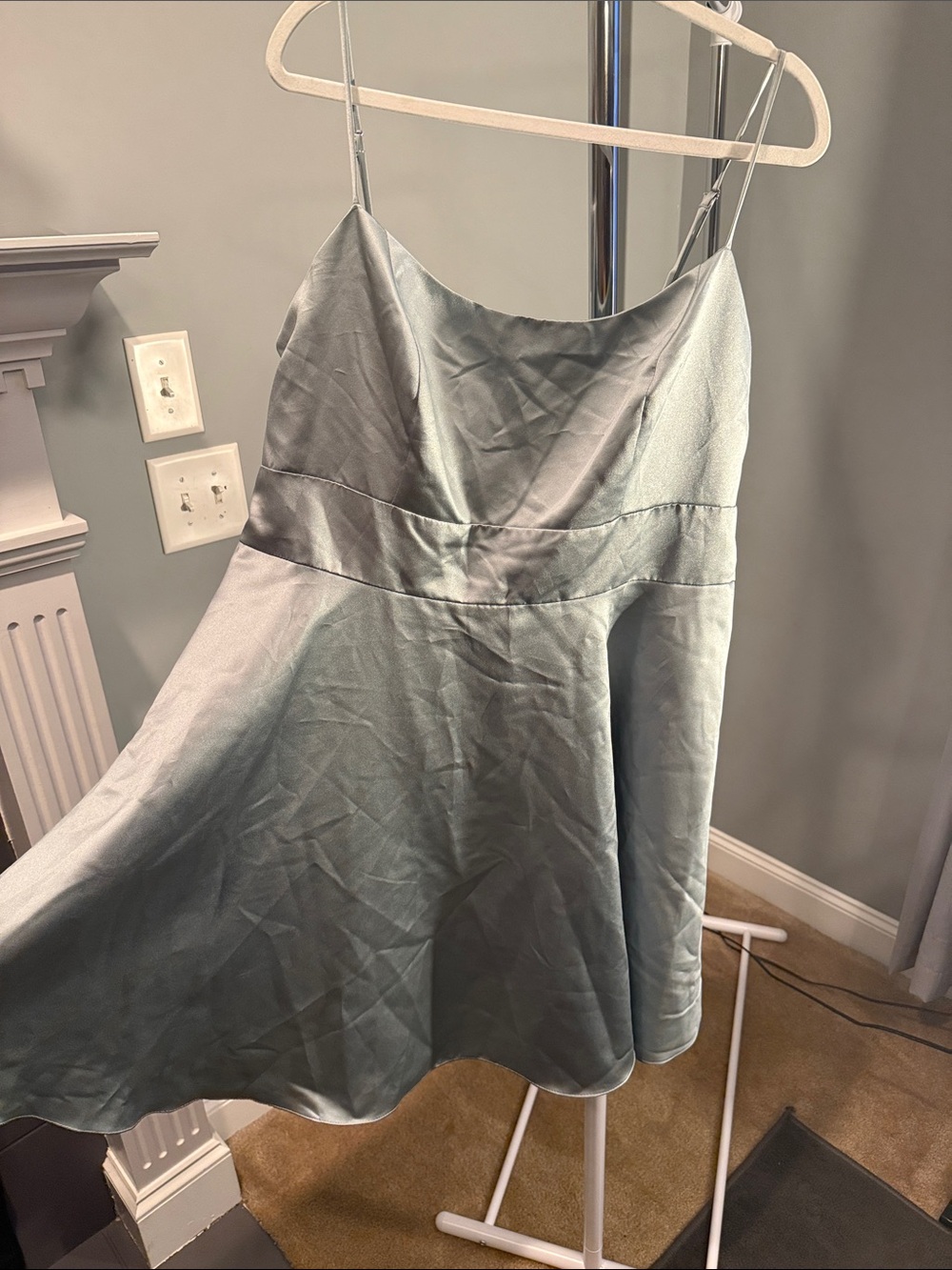 David's Bridal Dusty Seafoam Satin Dress